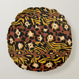 Leopard, Tigerhäute, wildes Muster. Rundes Kissen