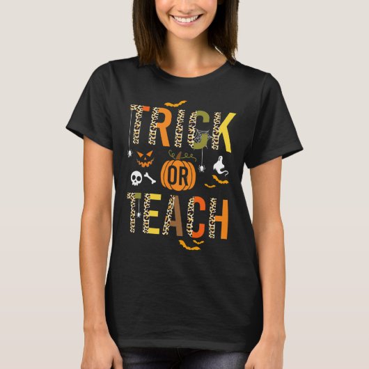 Leopard Trick oder Teach Halloween School Fall Aut T-Shirt (Vorderseite)