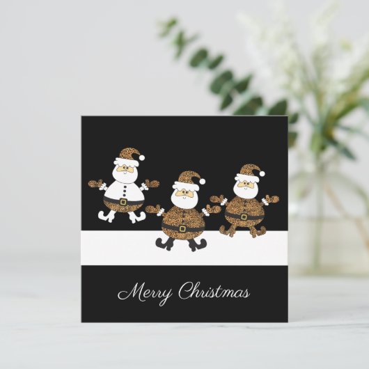 Leopard Triple Santa Snow auf schwarzer Illustrati (Stehend Vorderseite)
