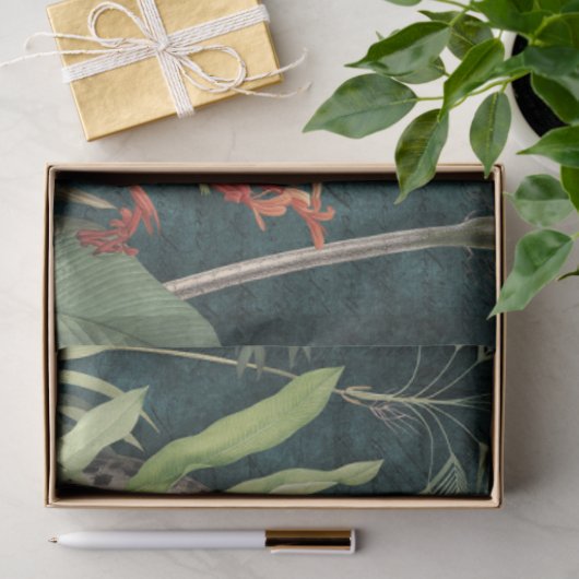 Leopard Tropical Floral n Foliage Aquamarin Decoup Seidenpapier (Geschenk)