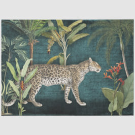 Leopard Tropical Floral n Foliage Aquamarin Decoup Seidenpapier