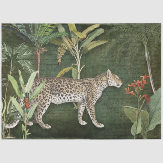Leopard Tropical Floral n Foliage Dschungeldecke Seidenpapier (Vorderseite)