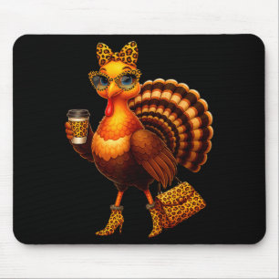 Leopard Truthahn trinkt Kaffee Thanksgiving Frauen Mousepad