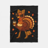 Leopard Turkey Drinking Coffee Thanksgiving Women  Fleecedecke (Vorderseite)