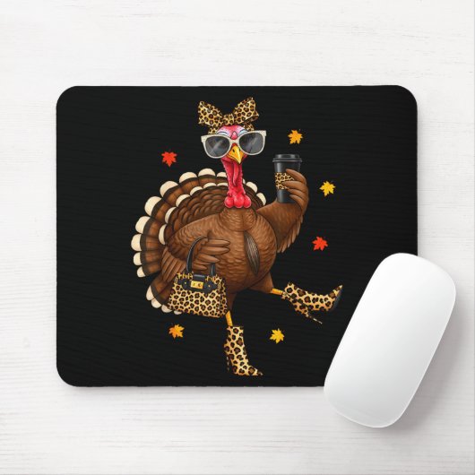 Leopard Turkey Drinking Coffee Thanksgiving Women  Mousepad (Mit Mouse)