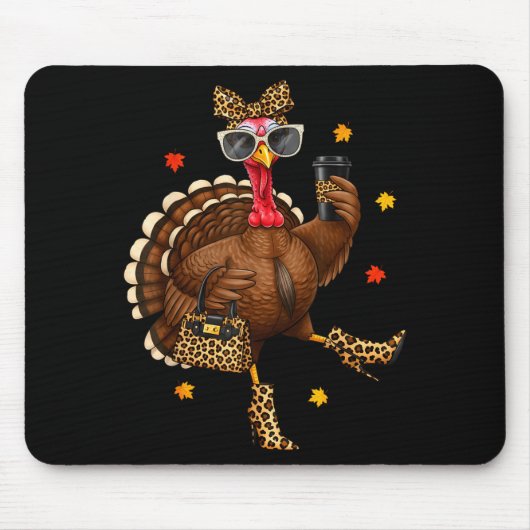 Leopard Turkey Drinking Coffee Thanksgiving Women  Mousepad (Vorne)