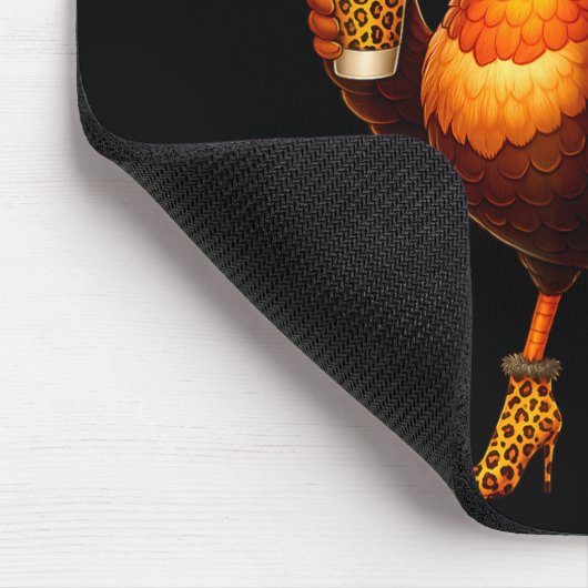 Leopard Turkey Drinking Coffee Thanksgiving Women  Mousepad (Ecke)