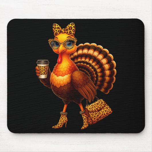 Leopard Turkey Drinking Coffee Thanksgiving Women Mousepad (Vorne)