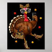 Leopard Turkey Drinking Coffee Thanksgiving Women Poster (Vorne)