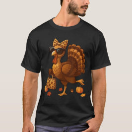 Leopard Turkey with Sunglasses Funny Thanksgiving T-Shirt