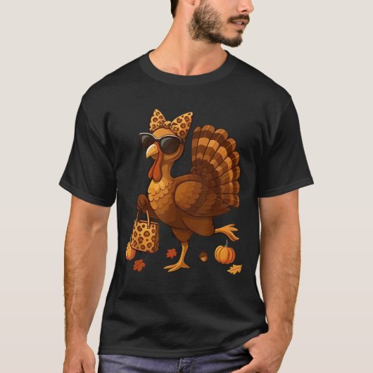 Leopard Turkey with Sunglasses Funny Thanksgiving T-Shirt (Vorderseite)