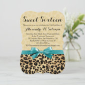 Leopard Turquoise Bow Sweet 16 Party Einladung (Stehend Vorderseite)