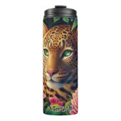 Leopard umgeben von tropischen Blume Thermosbecher (Vorderseite)