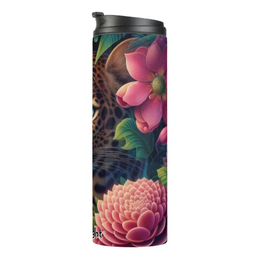 Leopard umgeben von tropischen Blume Thermosbecher (Nach rechts gedreht)
