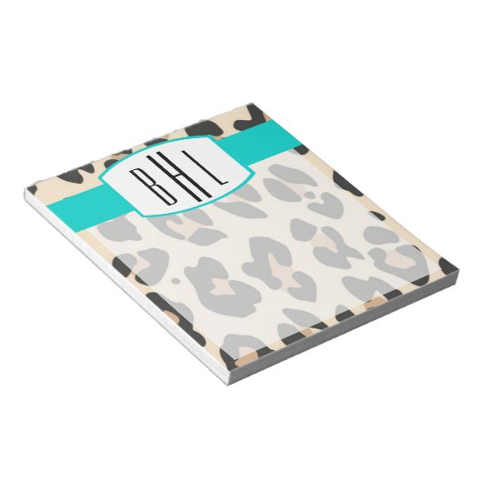 Leopard und Aquamarines Monogramm Notepad Notizblock (angewinkelt)