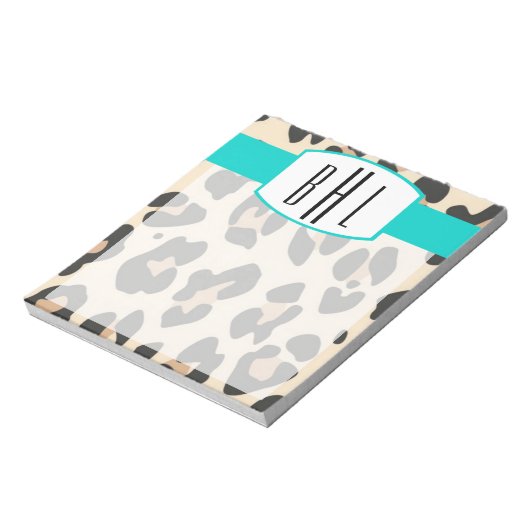 Leopard und Aquamarines Monogramm Notepad Notizblock (Rotiert)