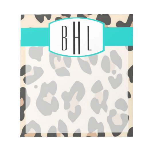 Leopard und Aquamarines Monogramm Notepad Notizblock (Vorderseite)