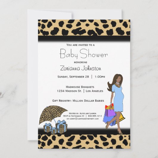 Leopard und Blue Print African American Mommy Einladung (Vorderseite)