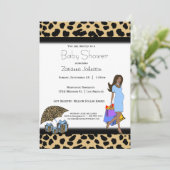 Leopard und Blue Print African American Mommy Einladung (Stehend Vorderseite)