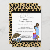 Leopard und Blue Print African American Mommy Einladung (Vorne/Hinten)
