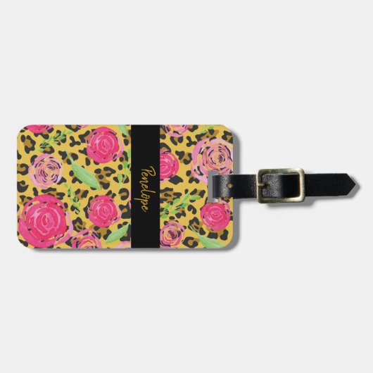 Leopard und Blumen Gepäckanhänger (Vorderseite horizontal)