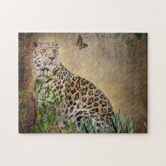 Leopard und Butterfly Wildlife Foto Puzzle (Horizontal)