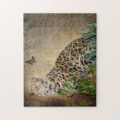 Leopard und Butterfly Wildlife Foto Puzzle (Vertikal)