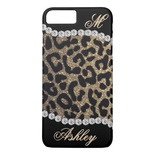 Leopard-und Diamant-Monogramm Case-Mate iPhone Hülle (Rückseite)