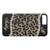 Leopard-und Diamant-Monogramm Case-Mate iPhone Hülle (Rückseite (Horizontal))