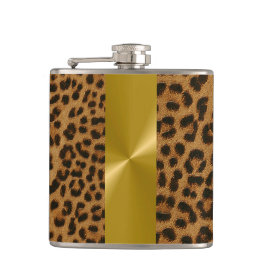 Leopard und Gold-Metalldruck - Flasche Flachmann