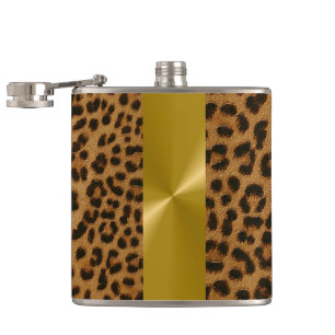 Leopard und Gold-Metalldruck - Flasche Flachmann