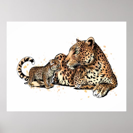 Leopard und Jungtier Poster (Vorne)