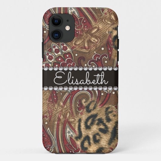 Leopard und Paisley-Muster addieren Namen Case-Mate iPhone Hülle (Rückseite)