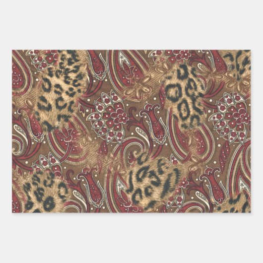 Leopard und Paisley-Muster Geschenkpapier Set (Vorderseite 3)