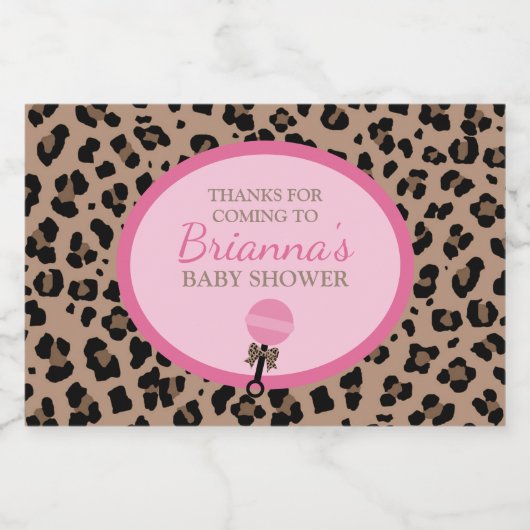 Leopard und Pink Baby Dusche Alkoholflaschenetikett (Einzelnes Label)
