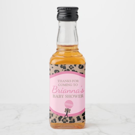 Leopard und Pink Baby Dusche Alkoholflaschenetikett (Vorderseite)