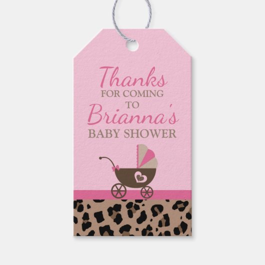 Leopard und Pink Baby Dusche Geschenkanhänger (Vorderseite)