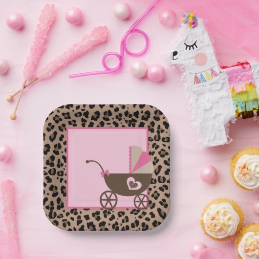 Leopard und Pink Baby Dusche Pappteller (Party)