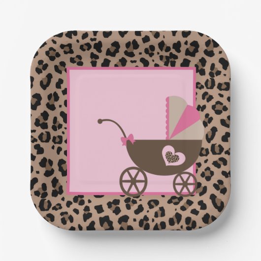 Leopard und Pink Baby Dusche Pappteller (Vorderseite)