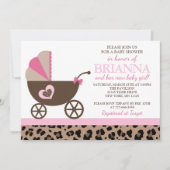 Leopard und Pink Carriage Baby Dusche Einladung (Vorderseite)