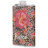 Leopard und rosa Blume Flachmann (Links)