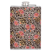 Leopard und rosa Blume Flachmann (Rückseite)