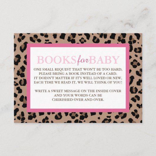 Leopard und rosa Bücher für Baby Begleitkarte (Vorderseite)