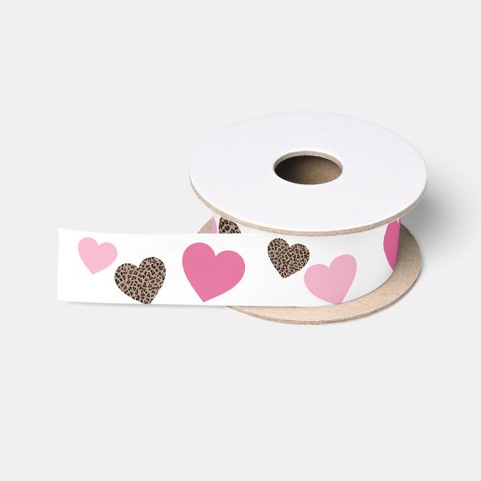 Leopard und rosa Herzen Satinband (Spule)