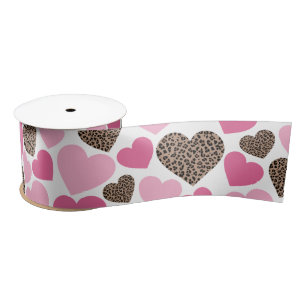 Leopard und rosa Herzen Satinband
