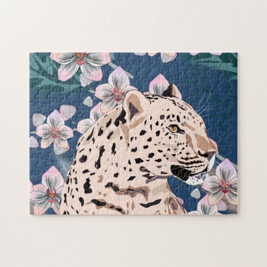 Leopard und rosa Orchid. Puzzle (Horizontal)
