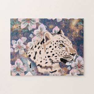 Leopard und rosa Orchid. Puzzle