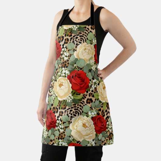 Leopard- und rote Rosenmuster - Schicke Blumen-Tie Schürze (InSitu)
