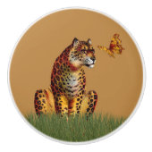 Leopard und Schmetterling Keramikknauf (Vorderseite)