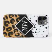 Leopard und Schwarz-Weiß-Polka-Punkte Mit Monogram Case-Mate iPhone Hülle (Rückseite (Horizontal))